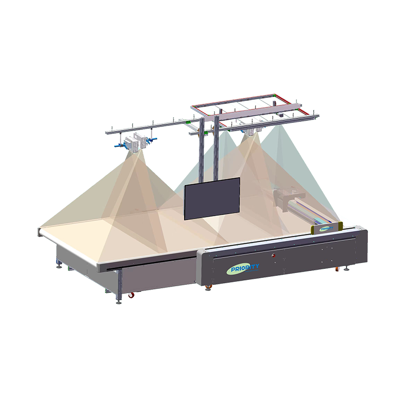 Fabric cutting machine in operation