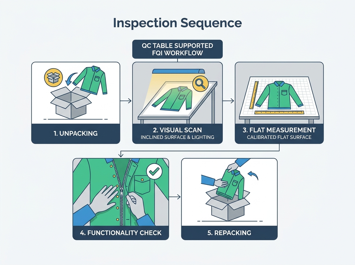 Industrial garment checking table for quality control inspection