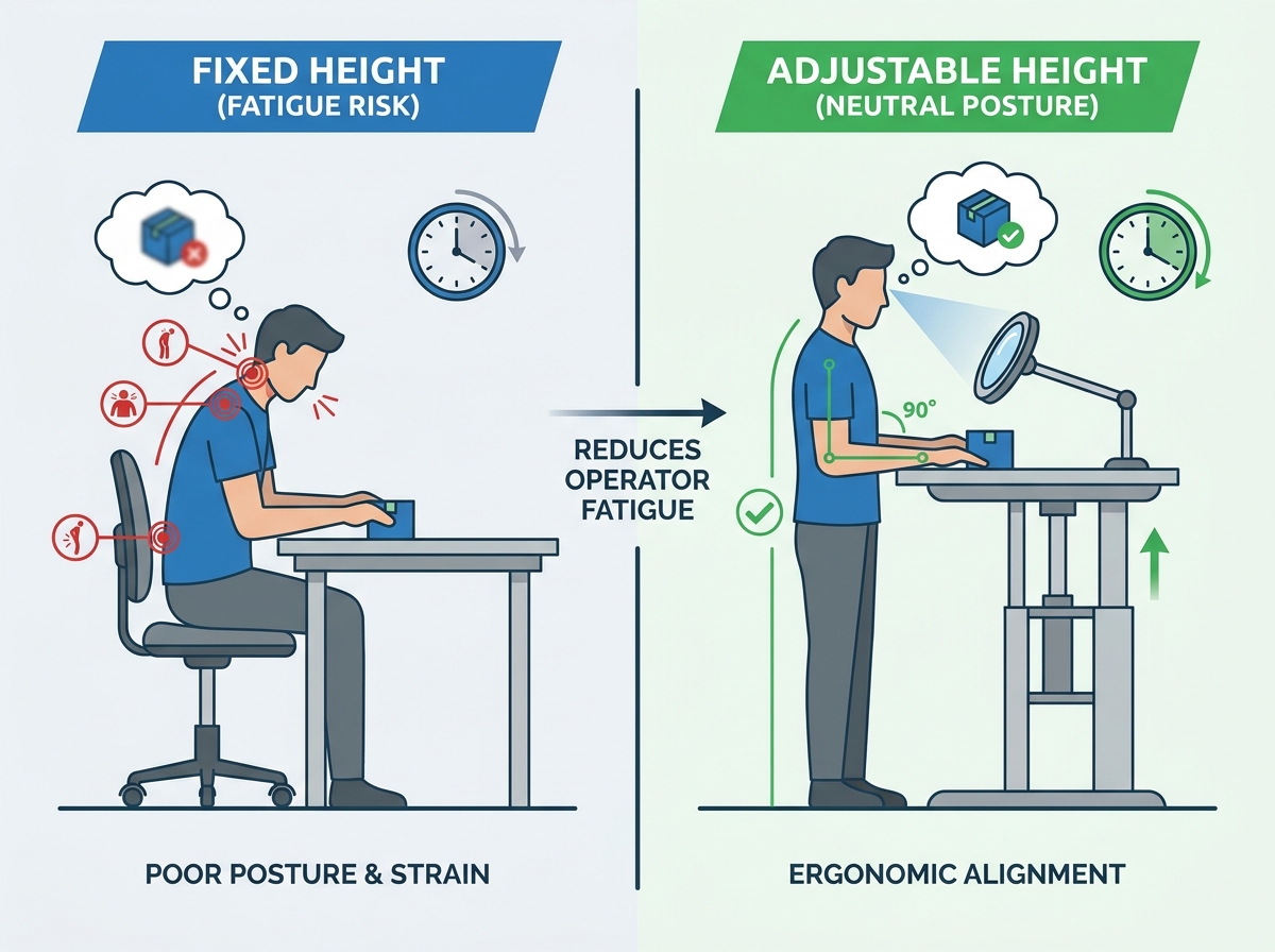 Adjustable QC Table for operator fatigue reduction
