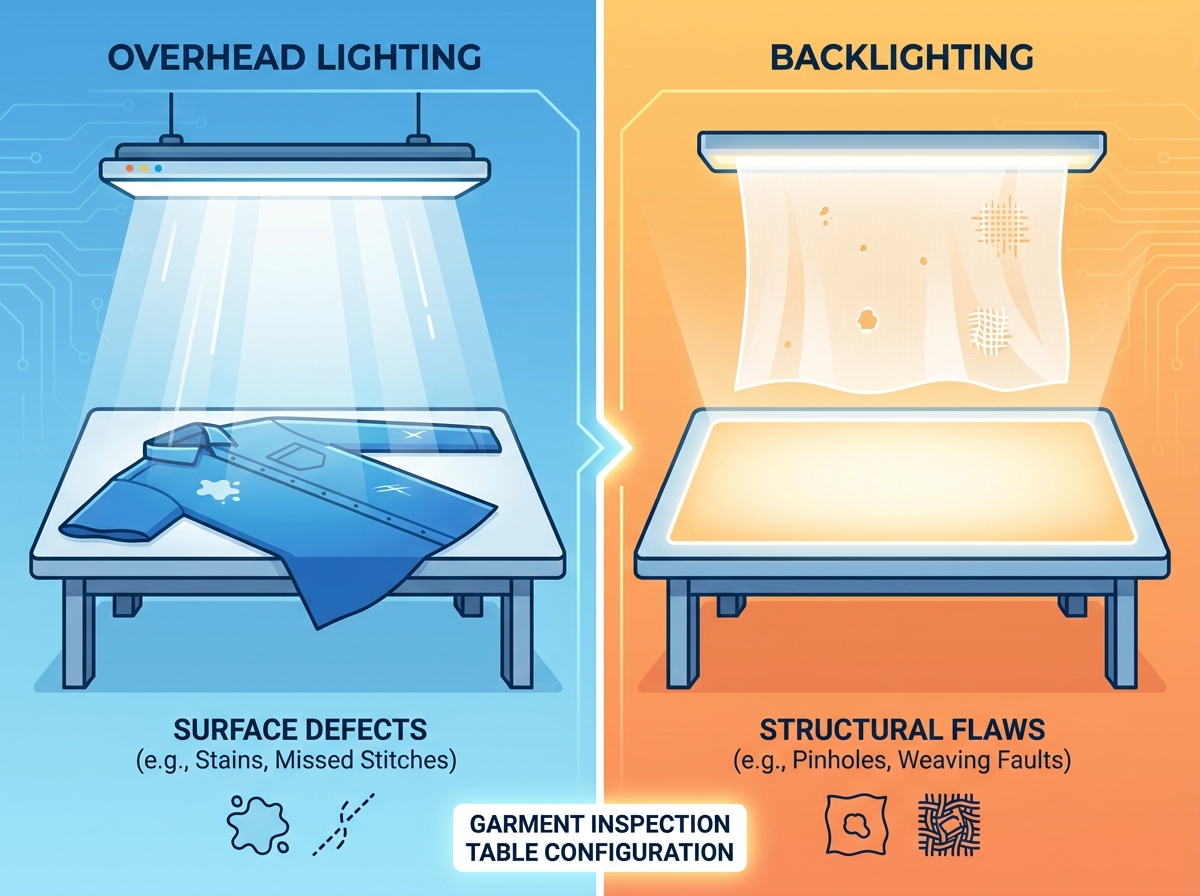 Optimal lighting setup for a garment quality inspection workspace